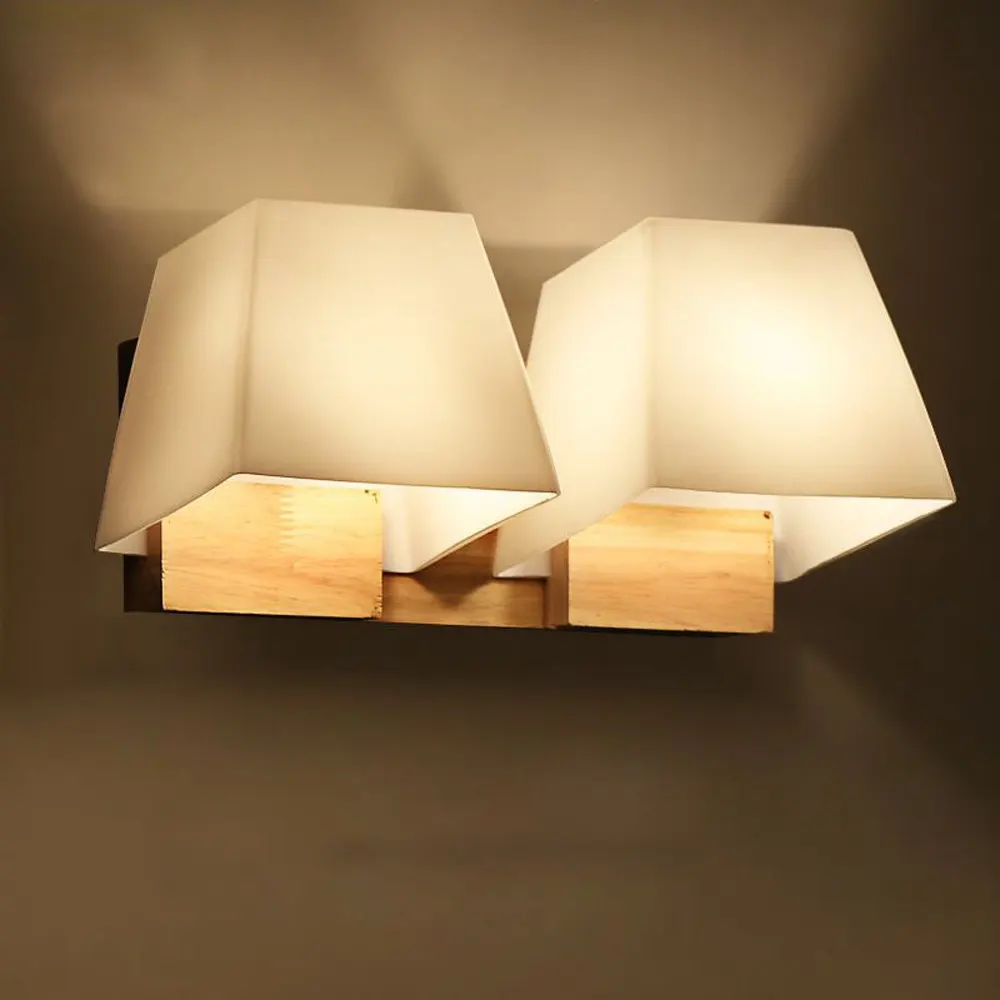 

Bedroom Bedsides Wall Lamp Modern Wooden Glass Trapezoid Cube Bathroom Mirror Front Corridor Balcony Hallway Wall Lighting Light