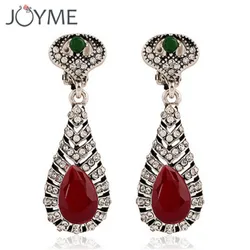 Turkish Style Vintage Crystal Earrings No Hole Black Long Bohemian Ear Cuff Clips Earrings Without Pierced Ear Clip For Women