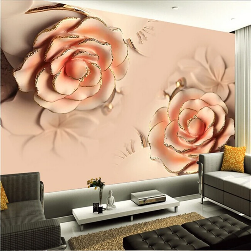 

beibehang Custom photo wall paper stereoscopic Romantic Pink Rose Flower marriage badroom TV backdrop living room wall painting