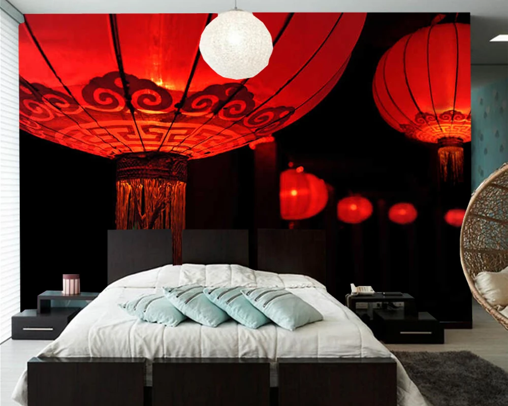 Red lanterns at the festival Chinese style 3d wallpapers,living room sofa TV wall bedroom restaurant mural papel de parede