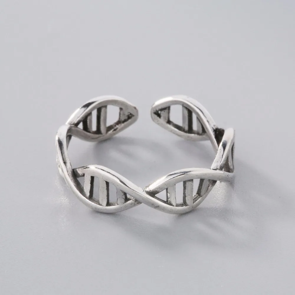 Fashion Retro Dna Double Helix Structure Open Finger Rings For Women Girl Infinity Cross Ring Stud Love Science Molecule Jewelry