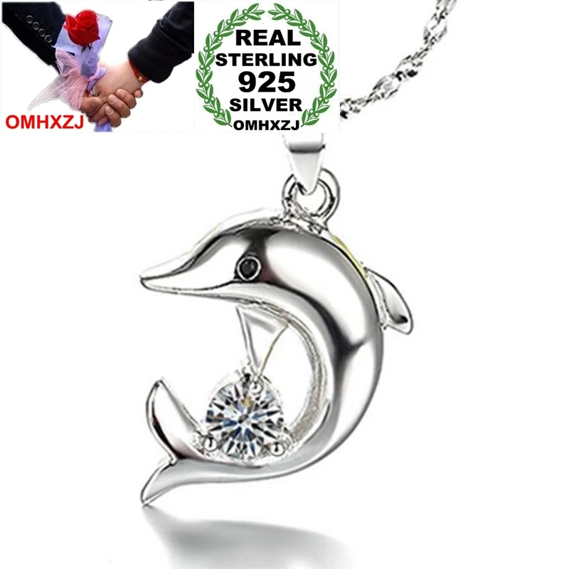 

OMHXZJ Wholesale Animal Fashion Dolphin Woman Man Child Gift Zircon 925 Sterling Silver Pendant Charms PE102 NO Chain Necklace