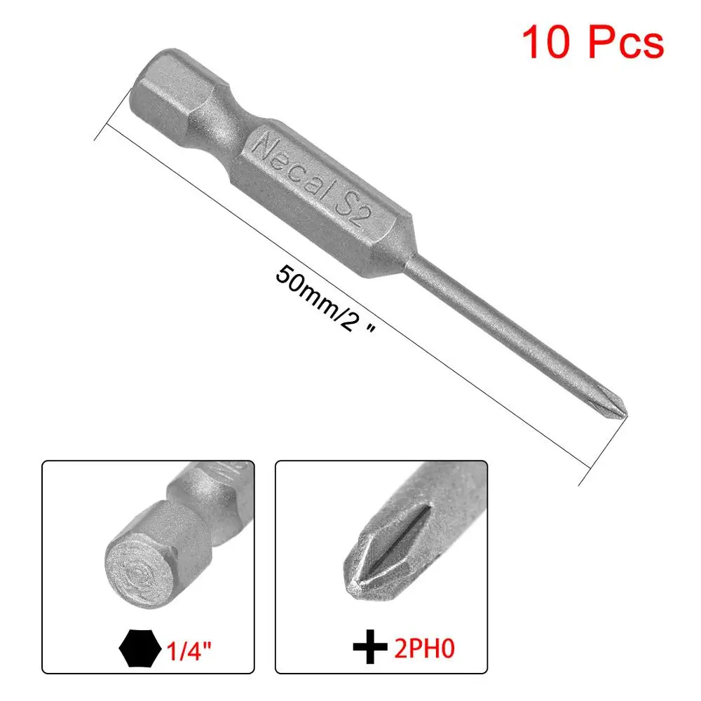 Imagem -05 - Uxcell-phillips Bits de Chave de Fenda Magnética Haste Sextavada Conjunto de 10 Peças 50 mm Hs2 Ph00 Ph1 Polegadas