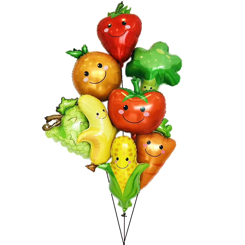 8Pcs Fruits Vegetables Foil Balloons Hawaii Theme Party Ballons Banana Grapes Broccoli Tomatoes Summer Party Birthday Decoration