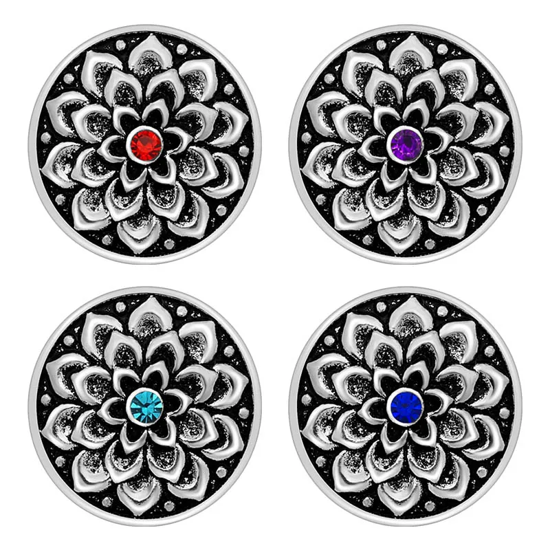 KZ3240 New Beauty elegant Flowers colorful rhinestone 18MM snap buttons fit snap bracelets jewelry wholesale