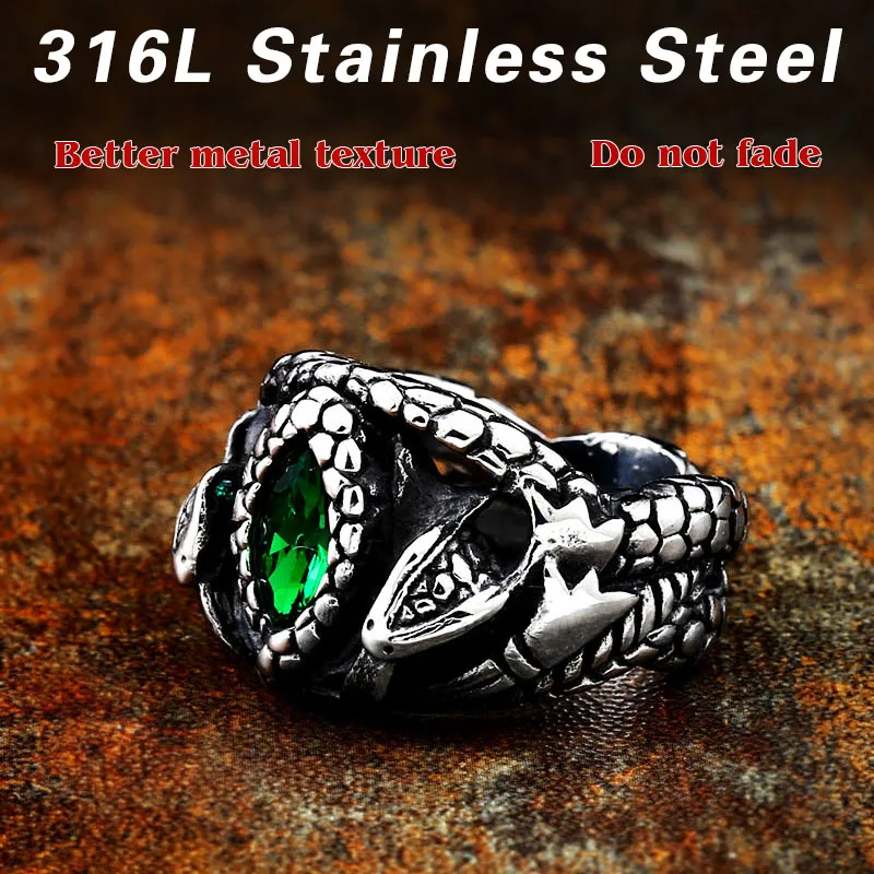 BEIER new store Double Snake King Entangled Animal Ring Green Stone Eye Men\'s Ring High Quality Jewelry LLBR8-599R