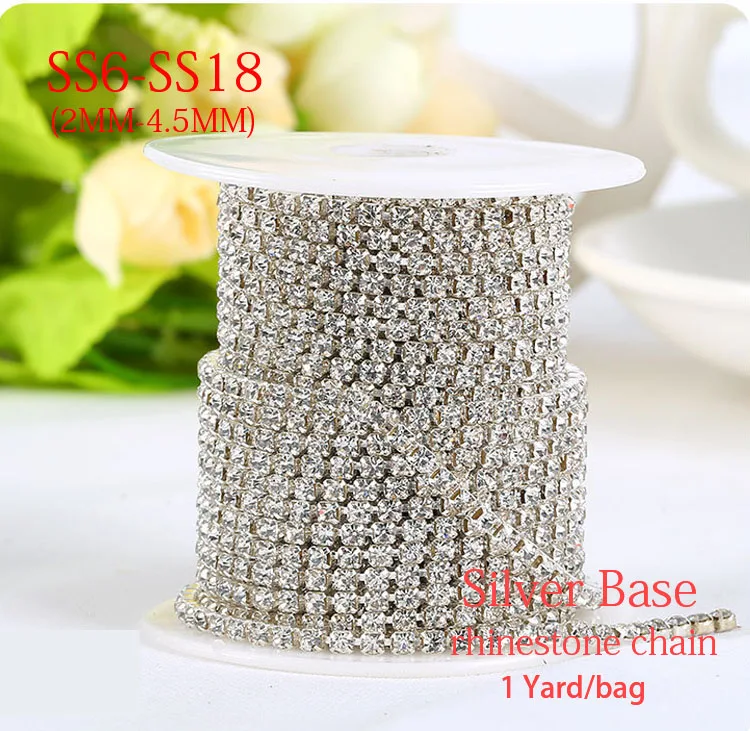 SecKill! Цепочка Стразы с серебристым дном 3 мм, 1 ярд в упаковке