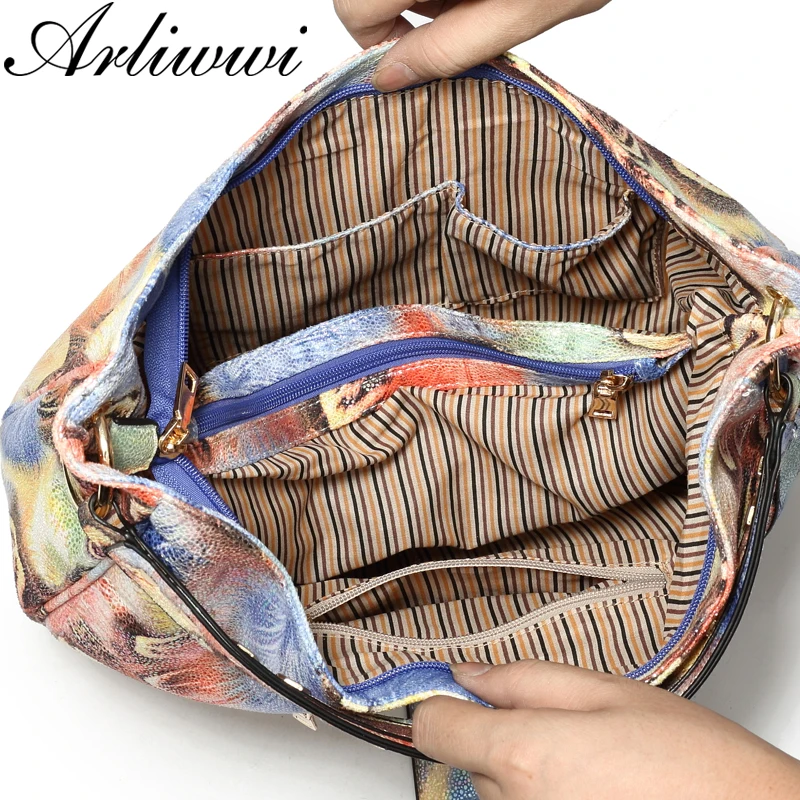 Arliwwi Brand Elegant Shiny Women Handbags Hobos Rainbow Shoulder Bags Female Big Tote Colorful Feature Cross body Bag PY02