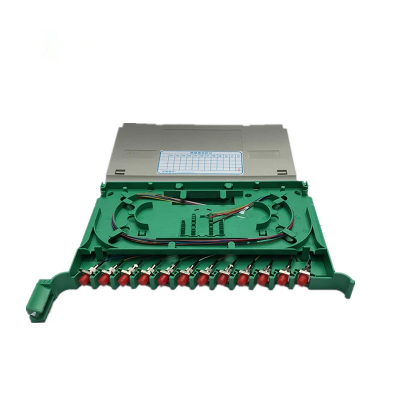 صينية لصق الألياف الضوئية المتكاملة 12 النواة مع محول FC وFC pigtals SM 1.5mtr ftth صندوق كاسيت الألياف الضوئية ELINK 2 قطعة