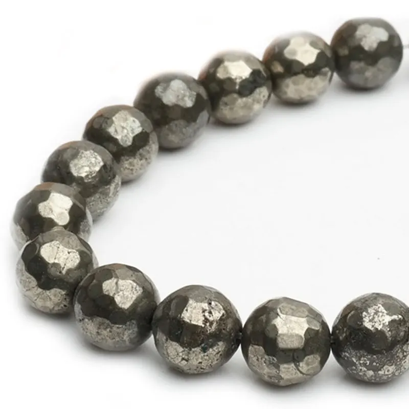 2-14mm Natural Round Gray Pyrite Beads Faceted DIY Stone Loose Beads For Jewelry Making Beads Bracelets Necklace For Men Gift