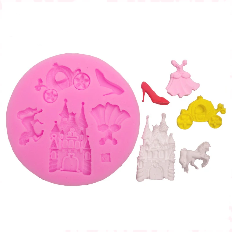 Luyou DIY Castle,Cinderella Gown Dress,Glass Slipper Silicone Biscuit Cake Fondant Cookie Candy Chocolate Mold FM1117