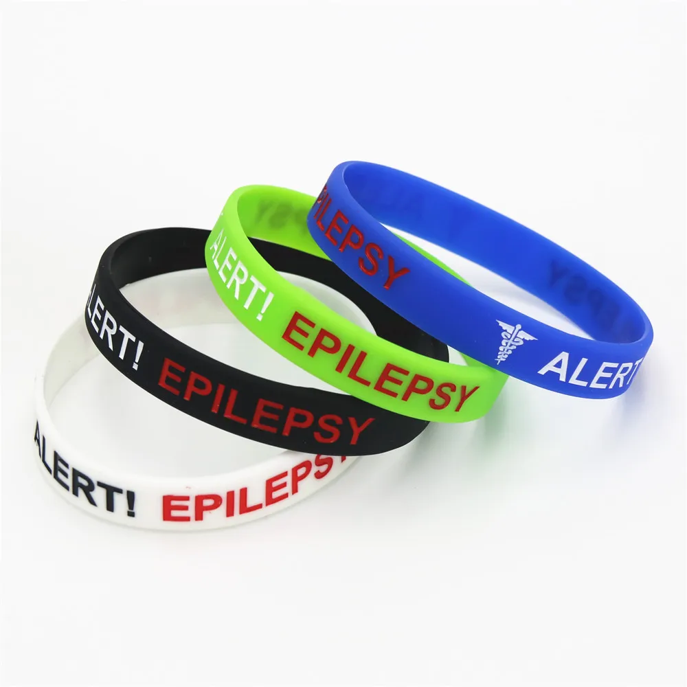 1PC Epilepsy Bracelets Medical Alert Epilepsy Silicone Wristband Black White Green Blue Armband Nurse Bangles Jewelry SH135