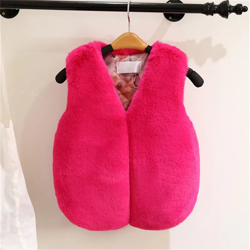 Girls Faux Fur Vests 2022 Autumn Winter Kids Waistcoats For Baby Girl 2-7Years Old Children Outerwear DWQ067