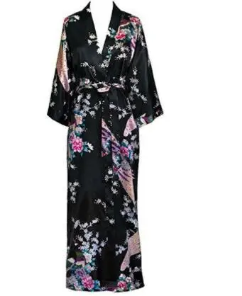 Plus Size XXXL Chinese Women Long Robe Print Flower Peacock Kimono Bathrobe Gown Bride Bridesmaid Wedding Robes Sexy Sleepwear