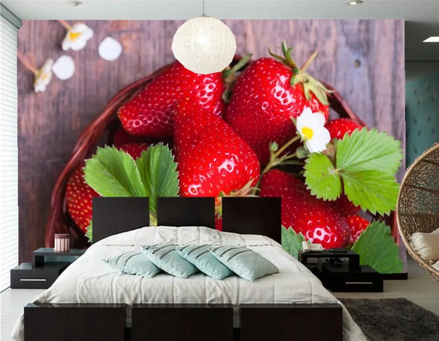 Custom Strawberry Closeup Foliage Food modern wallpaper papel de parede,coffee shop restaurant kitchen dining room tv wall mural