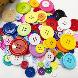 50pcs 9/11/15/20/25/30mm Mix Color Overcoat Plastic Button 4 holes Craft Sewing PT182