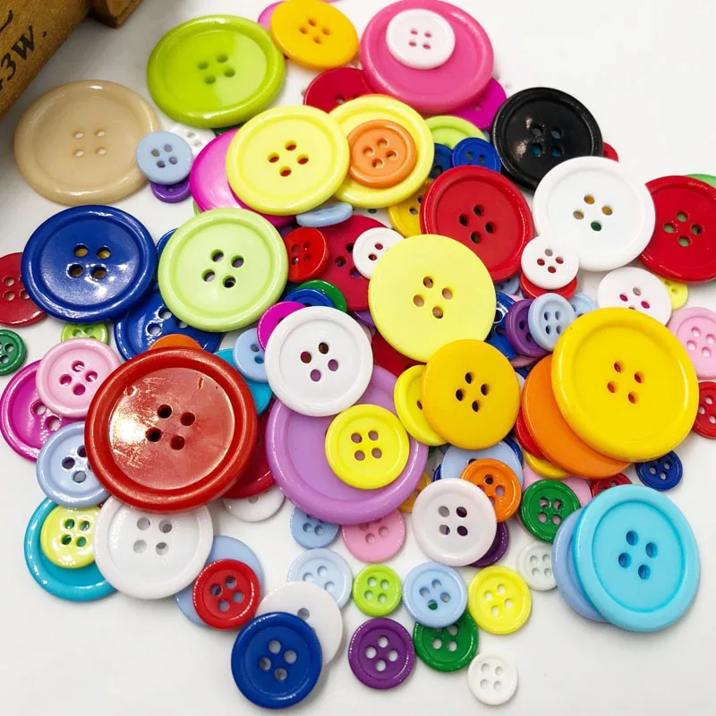 50pcs 9/11/15/20/25/30mm Mix Color Overcoat Plastic Button 4 holes Craft Sewing PT182