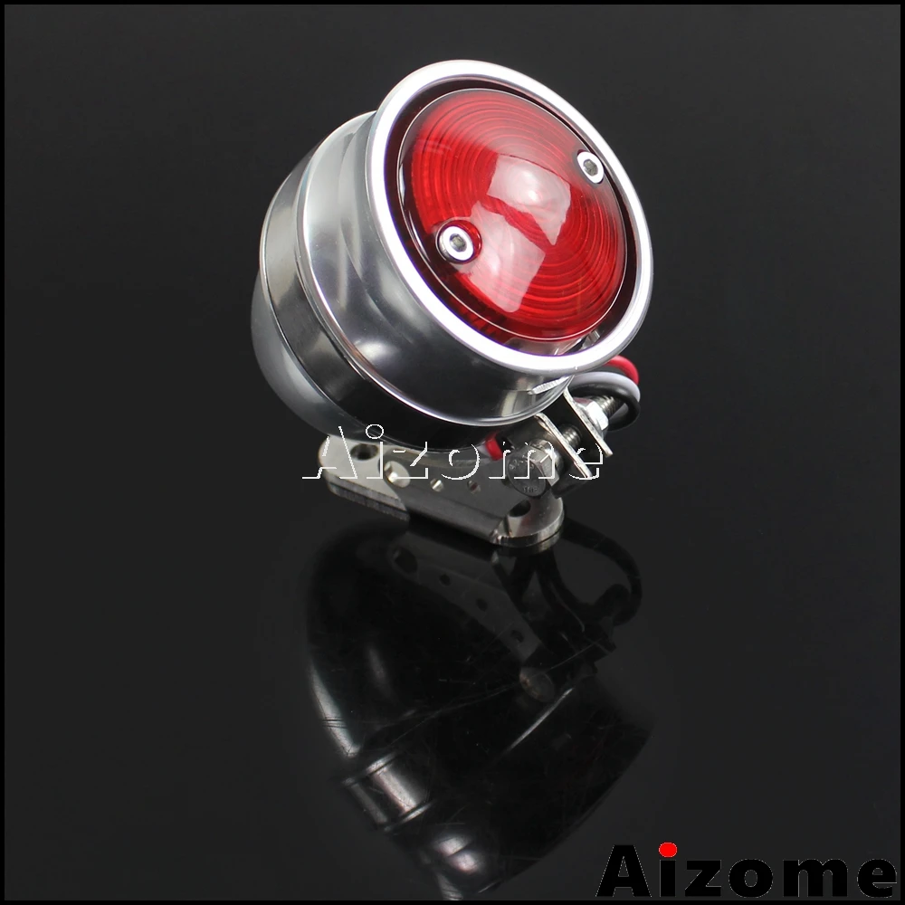 Polished Motorcycle Brat Style LED Tail Light Vintage Rear Stop Lamp For Harley Custom Cafe Racer w/ License Plate Light