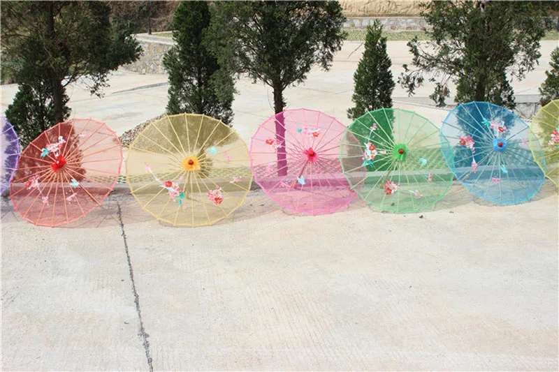 20pcs/lot 9 Colors Available Chinese Long-straight Transparent Silk Yarn Floral Craft Umbrellas Fancy Dance Parasols ZA4250