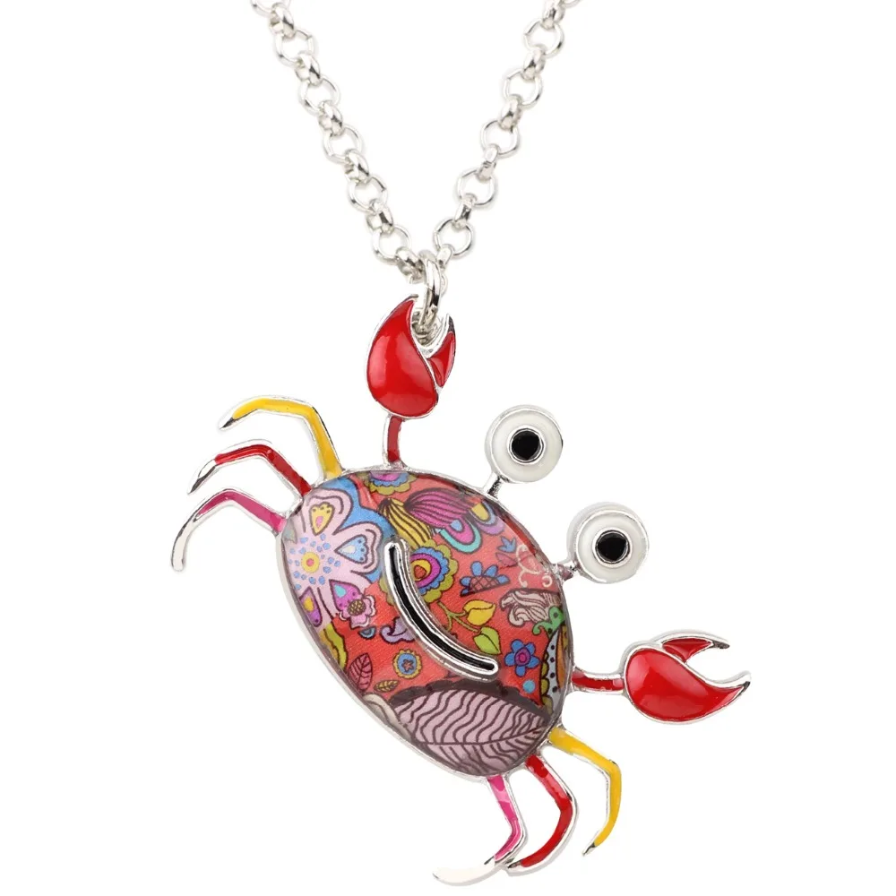 Bonsny Statement Alloy Enamel Chain Cute Crab Necklace Pendants Chain Collar Ocean Animal Jewelry For Women Girl Accessories