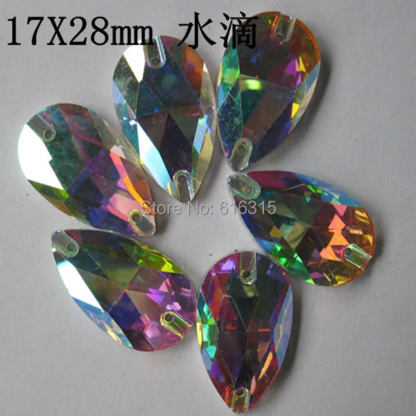 Tear drop sew-on flat back with ab crystal 300 pcs  per packs  17*28mm ,shiny ab crystal sewing tear drop shape free shipping