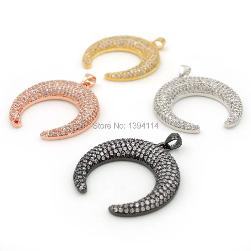 28*30*5mm Micro Pave Clear CZ Crescent Charm Fit For Women As Necklaces Accessory