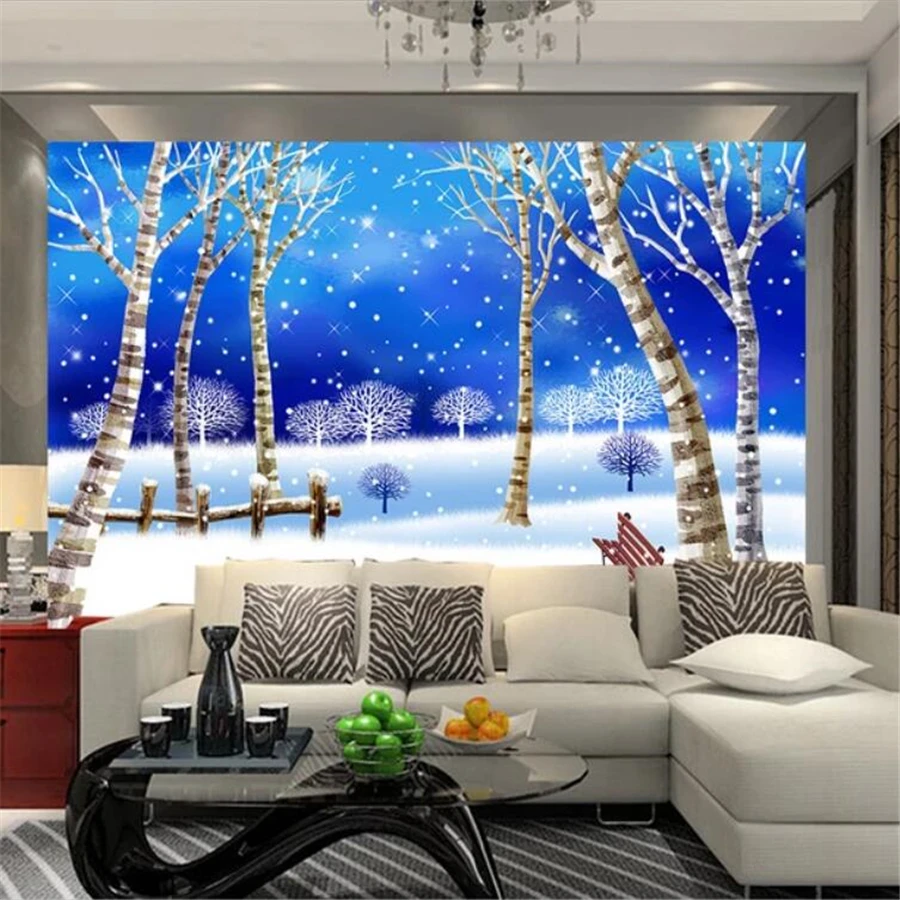 Beibehang Personalizado papel de parede 3d mural de fotos dreamy neve do inverno birch floresta papel de parede TV fundo da parede pintura decorativa 3d