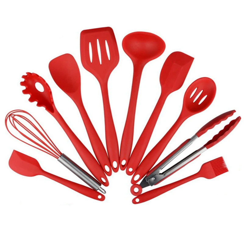 

4 or 10 Pcs/Set Silicone Kitchen Utensils Set Non-Stick Cooking tools Tong Spoon Server Whisk Ladle Strainer Slotted Turner