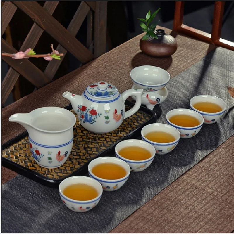 Jingdezhen antique  hand-painted Ming Chenghua chicken bucket color cylinder cup tea set Kung Fu ceramic gifts