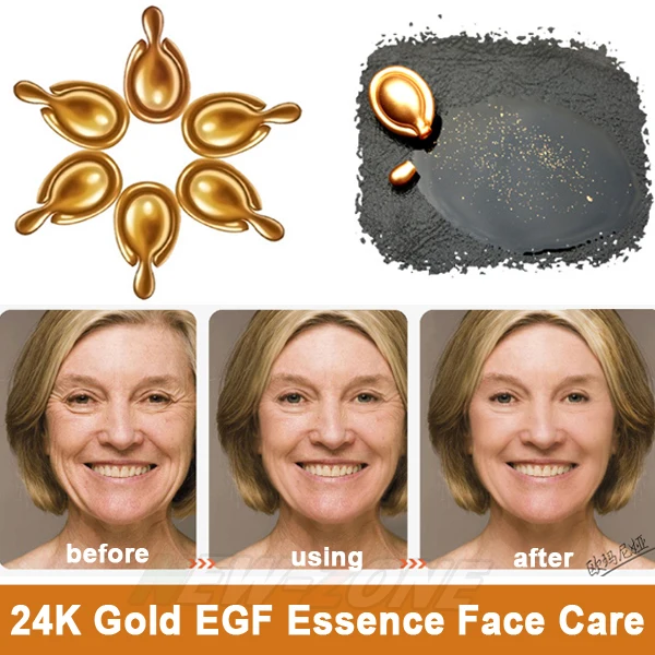 Luxury 10 Peptide EGF Factor 24K Gold NANO Essence Liquid Anti Aging Whitening Face Care Capsule smooth wrinkle Remove Ance