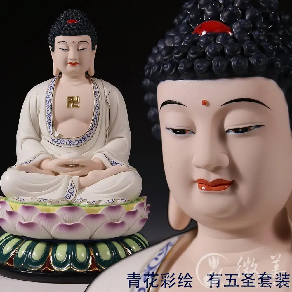 13 inch 16 inch blue color Shakya Muni Amitabha painted ceramic Buddha seated Buddha Buddha ornaments