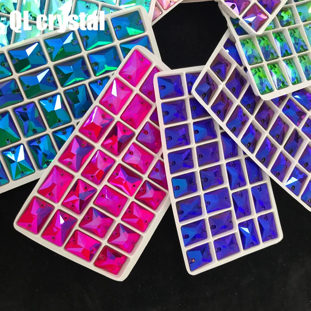 8x10,10x14,13x18mm Color AB Sew on Glass Crystal Rhinestone Flatback for wedding Dress DIY clothes shoes bags accessories