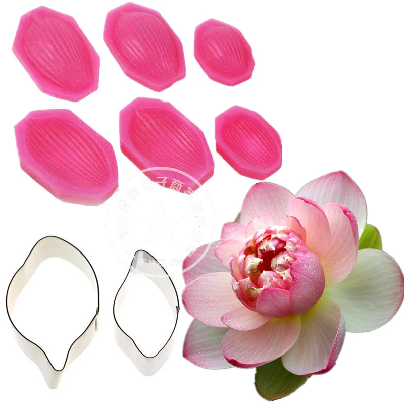 Water Lily Lotus Petal Flower Veiner & Cutter Fondant Sugarcraft Stainless Steel Cutter DIY Cake Decorating Tools sets