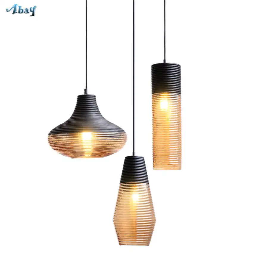 American vintage screw thread stained glass pendant lights for living room bar art deco dining room light fixtures led hang lamp