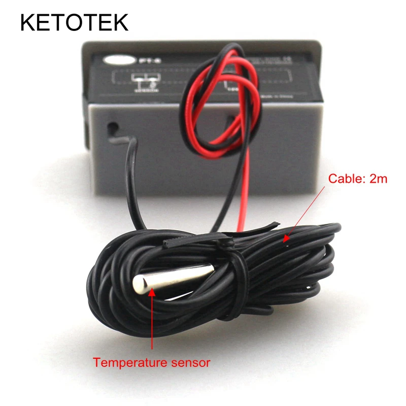 PT-6 Digital Temperature Meter -40~110C 12V AC/DC Thermometer with 2m NTC Sensor