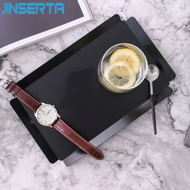 

JINSERTA Rectangle Metal Storage Tray Black Jewelry Cosmetics Display Finishing Plate Desktop Dessert Cake Snack Tea Drink Tray