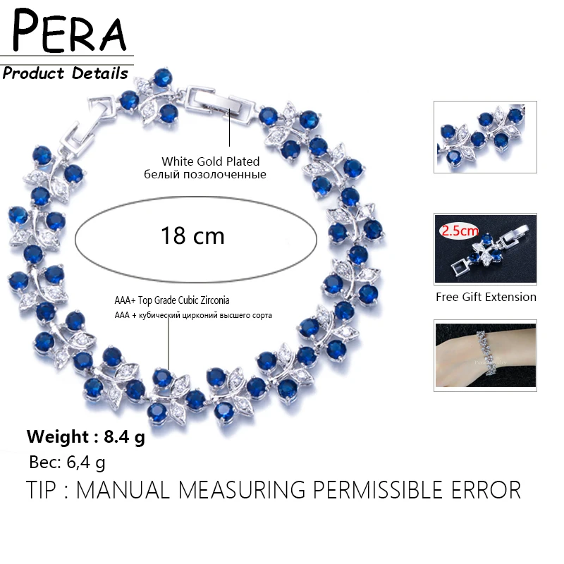 Pera Elegant Royal Jewelry White Gold Color Big leaf Shape Roman Women Bangles & Bracelets With Blue Cubic Zirconia Stone B072