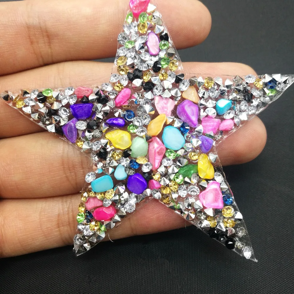 8cm Star rhinestone applique patches strass motifs crystal stones appliques iron patch for toppe