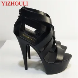 Plus Big Size Cutout Shoes 15cm Ultra High Heels 6 Inch Fashion Sandals Queen Punk Gladiator Sexy Shoe