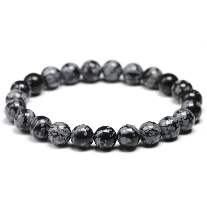 Natural A Grand Snowflake Obsidian Bracelet Chakra Wrist Mala Beads Jewelry Men Women Protection Courage Bracelet Gift