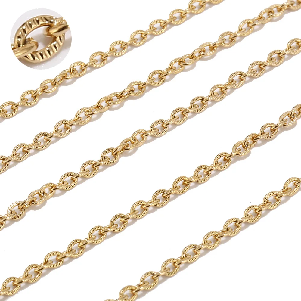 1 meters 3mm Gold Stainless Steel Flat Cable Link Chains Spool Jewelry Cross Chain Bulk for Necklace Bracelet  DIY Making