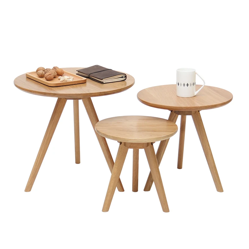 Small Solid Wood Round Coffee Table, Minimalist Side Tea Table