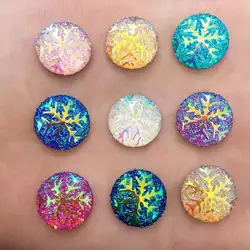 Hot 50pcs 14mm AB Round Resin Snowflake Flatback Rhinestone Wedding Buttons K15