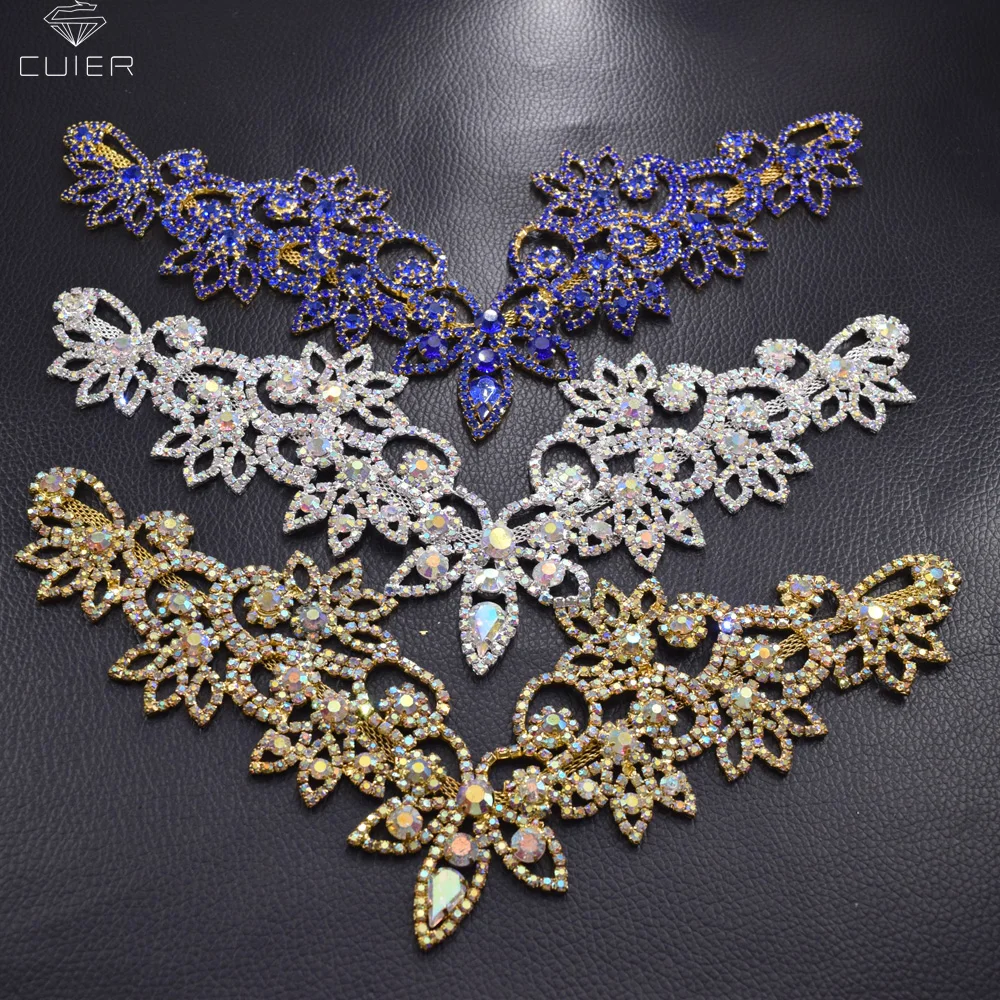 

Оптовая продажа, 10 шт./лот, аппликация ручной работы со стразами и кристаллами, V-образный вырез, воротник, отделка для женского платья