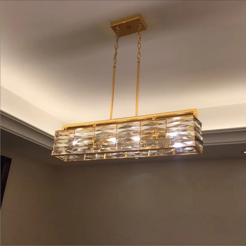 Club Bar rectangle LED Gold chandelier crystal pendant hanging lamp for villa salon lobby Crystal lighting house chandeliers