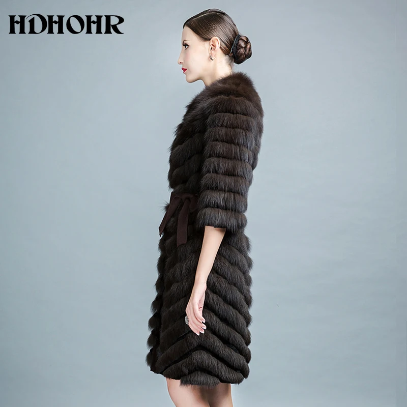 HDHOHR 2024 High Quality Long Fox Fur Coat Women Winter Natural Fox Jackets 100% Real Fur Coat With Belt  Fishion Luxury Outwear