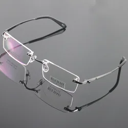 Prostokąt tytanu ramki okularów mężczyźni biznes Unisex okulary optyczne rama kobiety ultralekki tytanu Rimless ramka do okularów