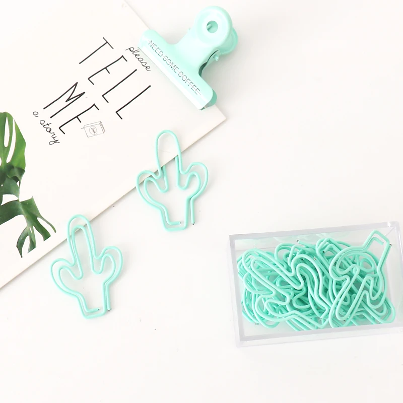 TUTU 20pcs/pack light green Cactus Paper Clip Metal Bookmarks Bookmark Tag Clip for Book Stationery Drop Shipping H0299