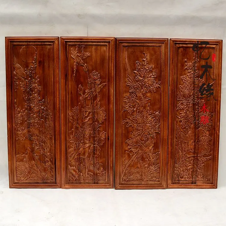 

Dongyang wood relief wall screen partition porch seasons background wall hanging antique four piece