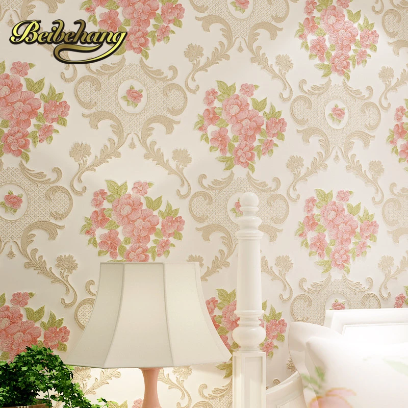 beibehang Fine pressure Continental garden 3d three - dimensional non - woven wallpaper warm bedroom living room full shop